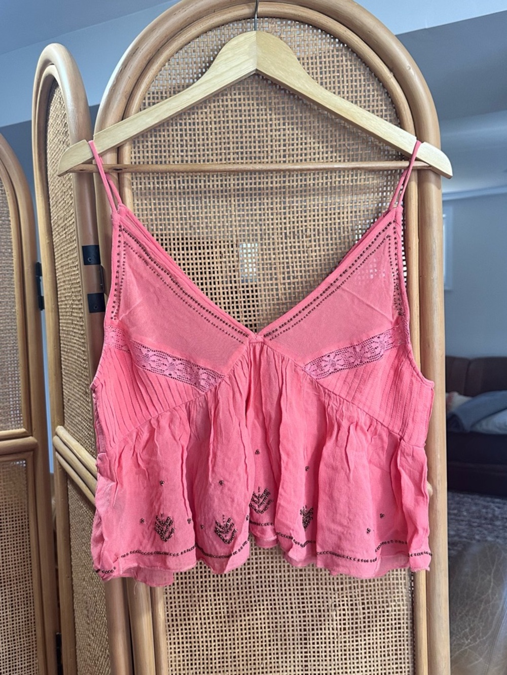 Free People Coral Pink Beaded Embroidered Tank Top - Picture 2 of 3